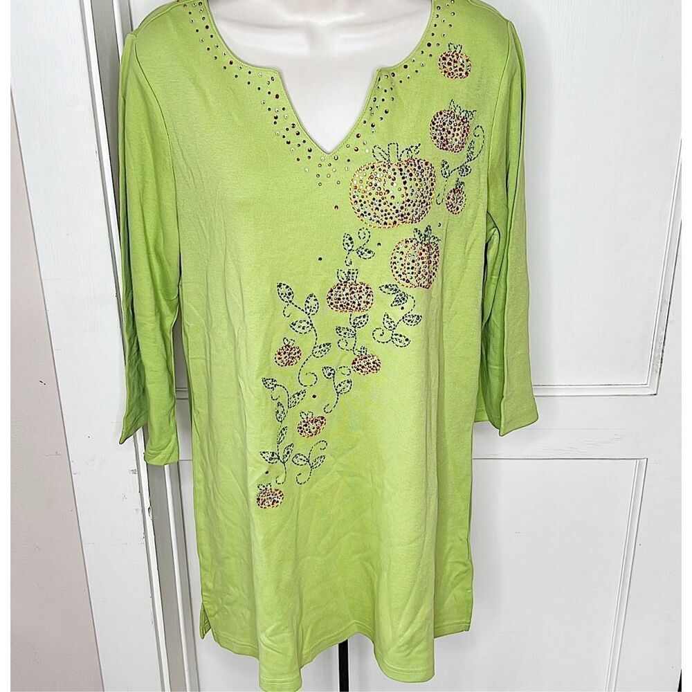 Quacker Factory Beaded Pumpkin Mini Dress Green Nwt Size Large